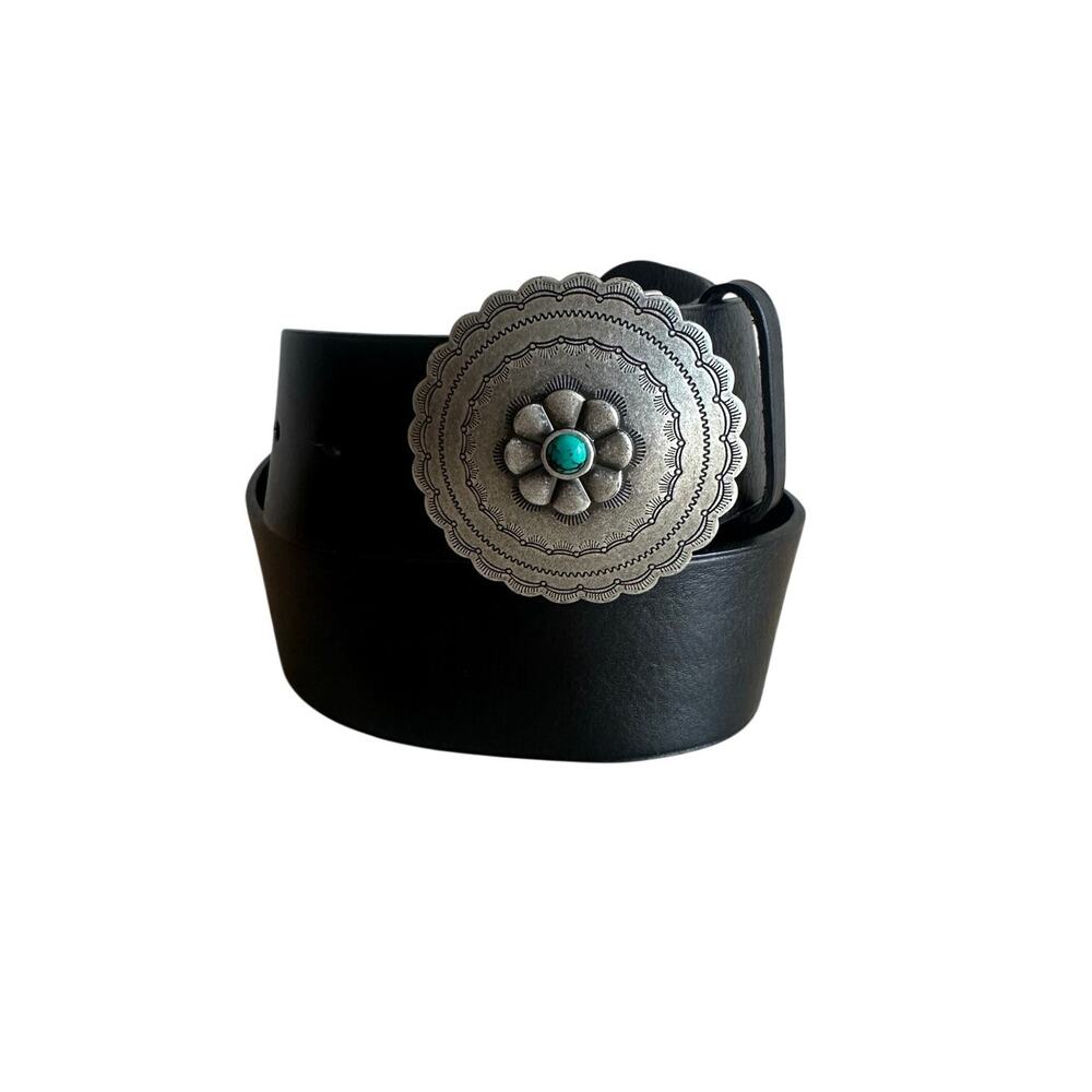 Lauren Ralph Lauren Black Leather Turquoise Concho Southwestern Belt S